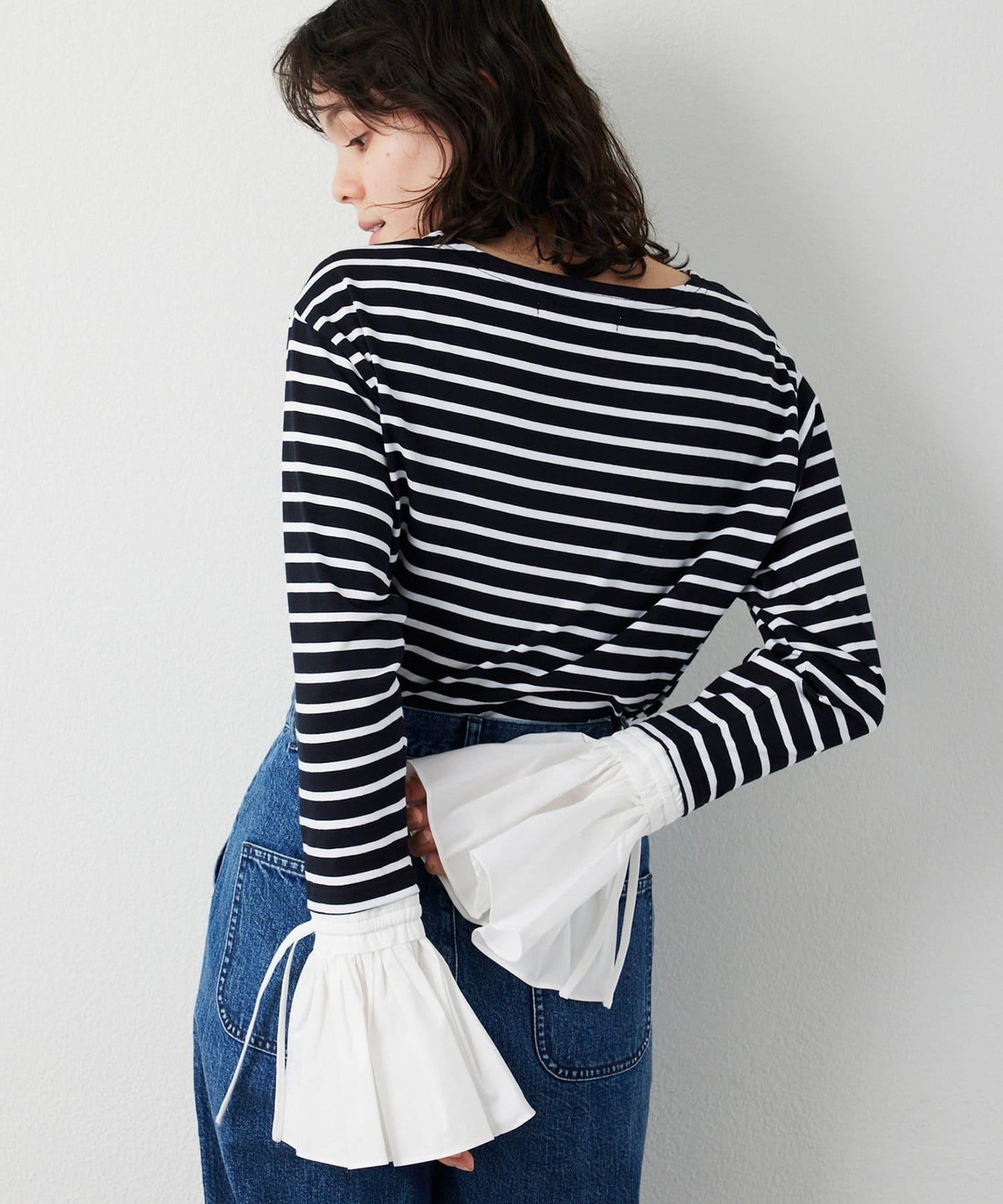 【THE PAUSE】喇叭袖條紋套頭衫