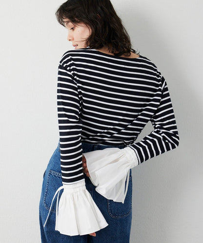【THE PAUSE】喇叭袖條紋套頭衫