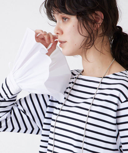 【THE PAUSE】喇叭袖條紋套頭衫