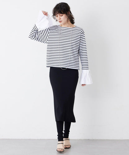 【THE PAUSE】喇叭袖條紋套頭衫