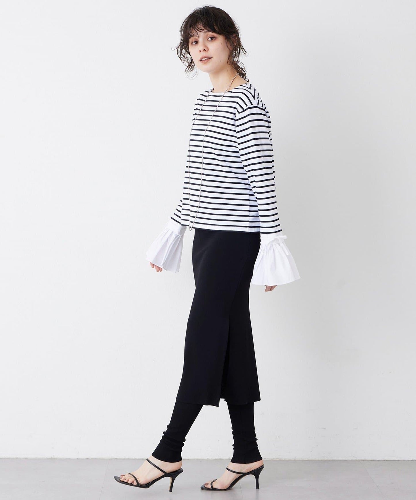 【THE PAUSE】喇叭袖條紋套頭衫