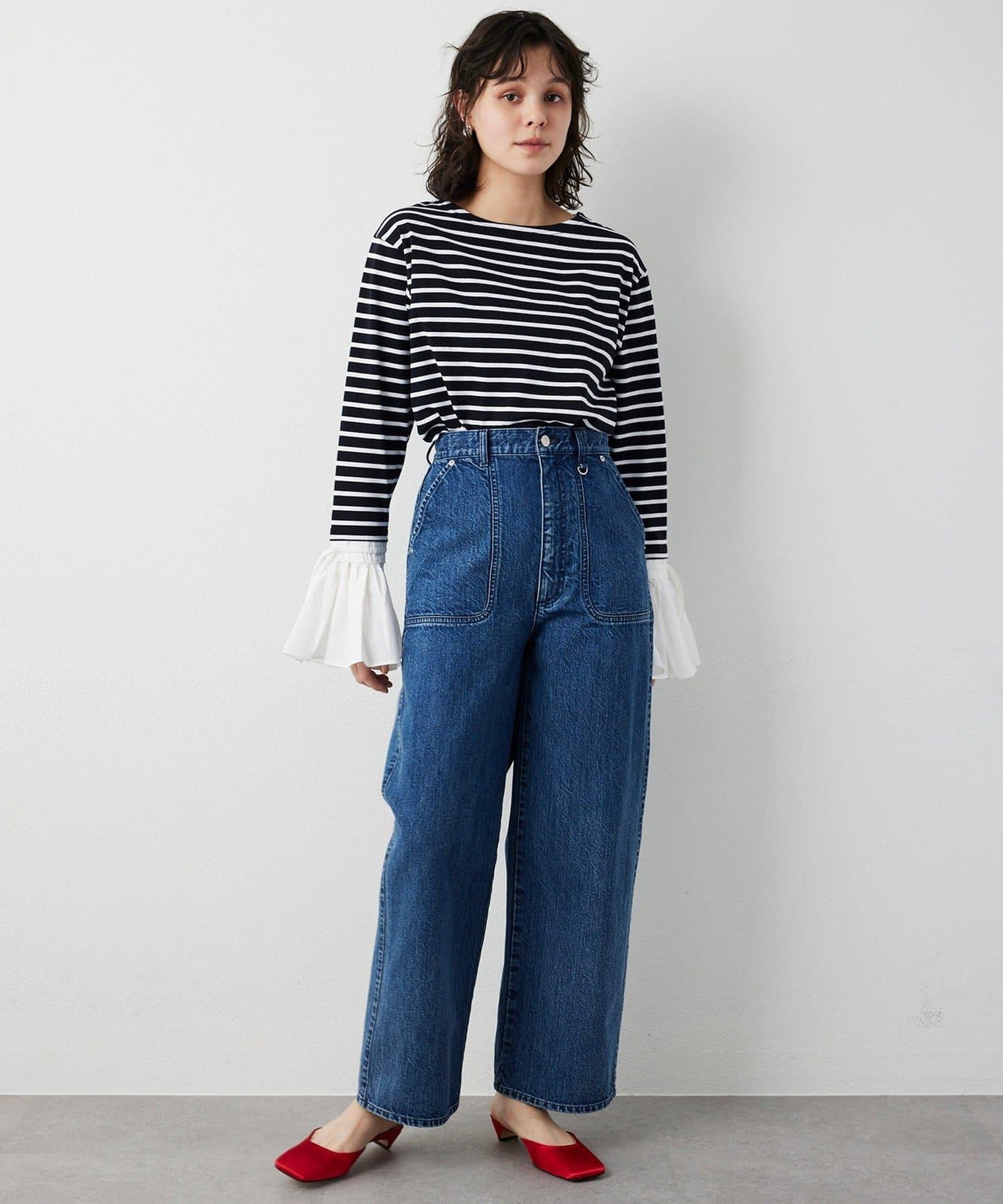 【THE PAUSE】喇叭袖條紋套頭衫