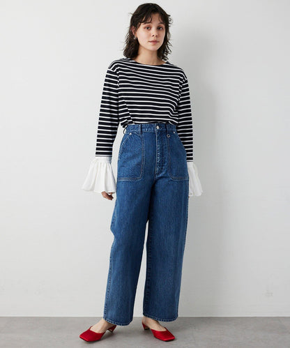 【THE PAUSE】喇叭袖條紋套頭衫