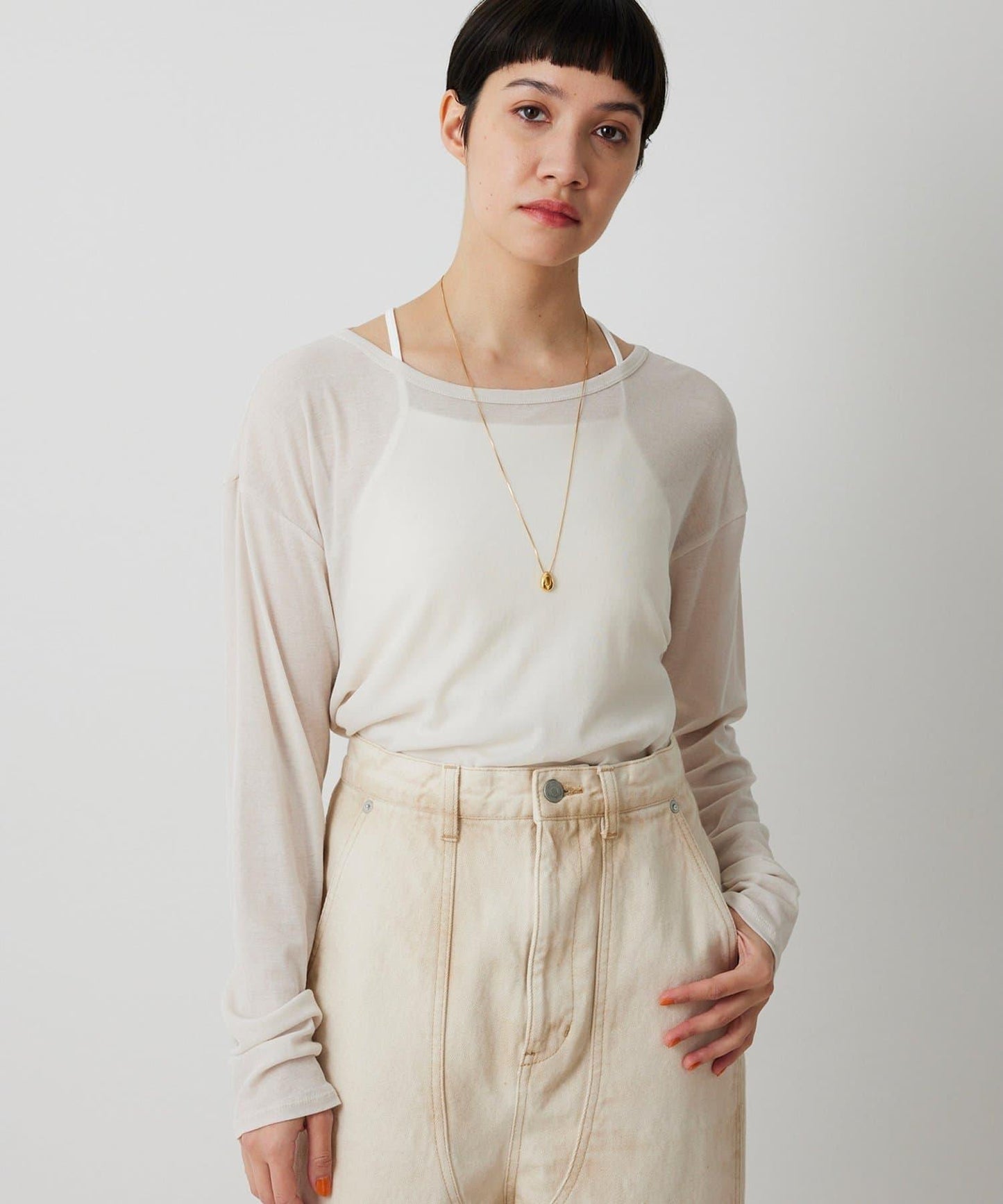 【THE PAUSE】透視羅紋長袖T恤