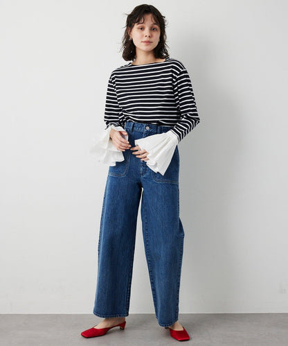 【THE PAUSE】喇叭袖條紋套頭衫