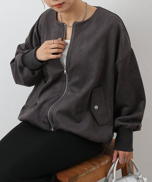 麂皮針織下襬氣球羅紋夾克