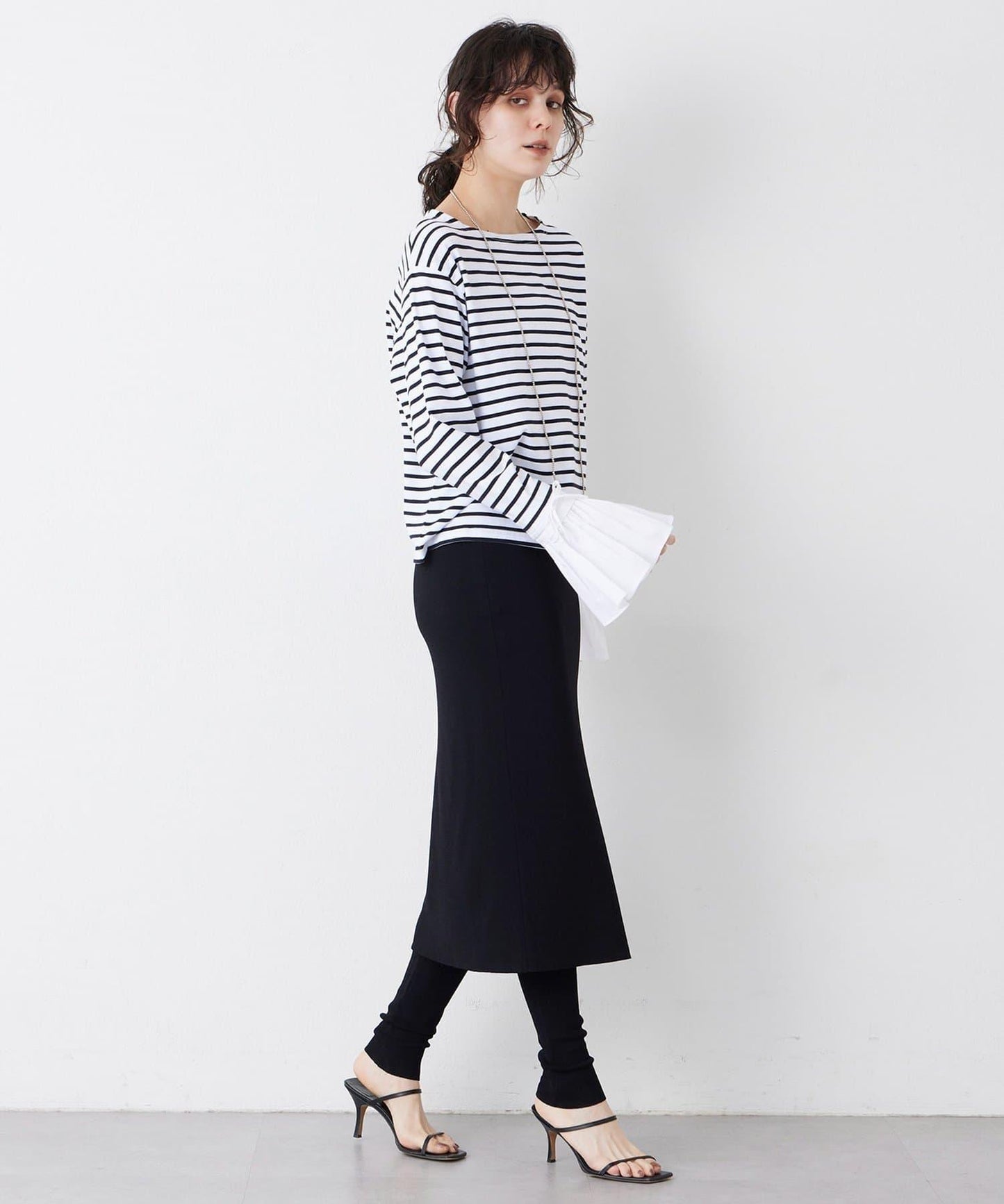 【THE PAUSE】喇叭袖條紋套頭衫