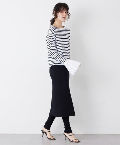 【THE PAUSE】喇叭袖條紋套頭衫