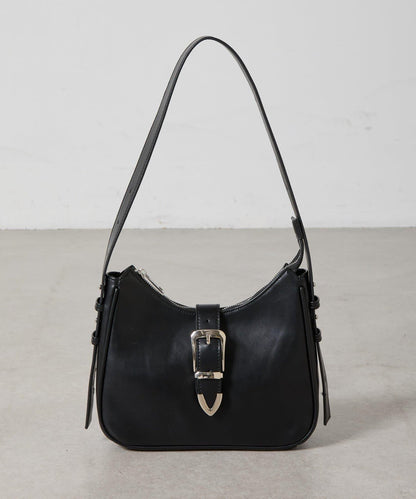 金屬扣帶仿皮單肩包