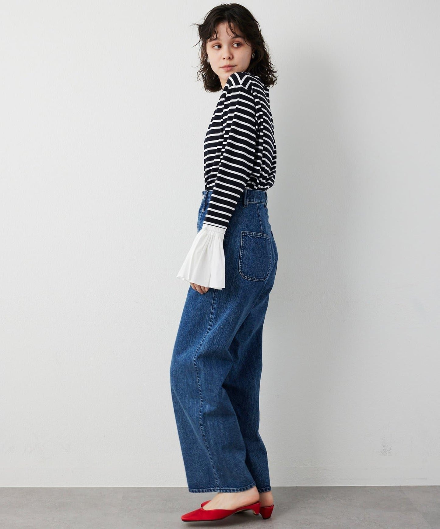 【THE PAUSE】喇叭袖條紋套頭衫