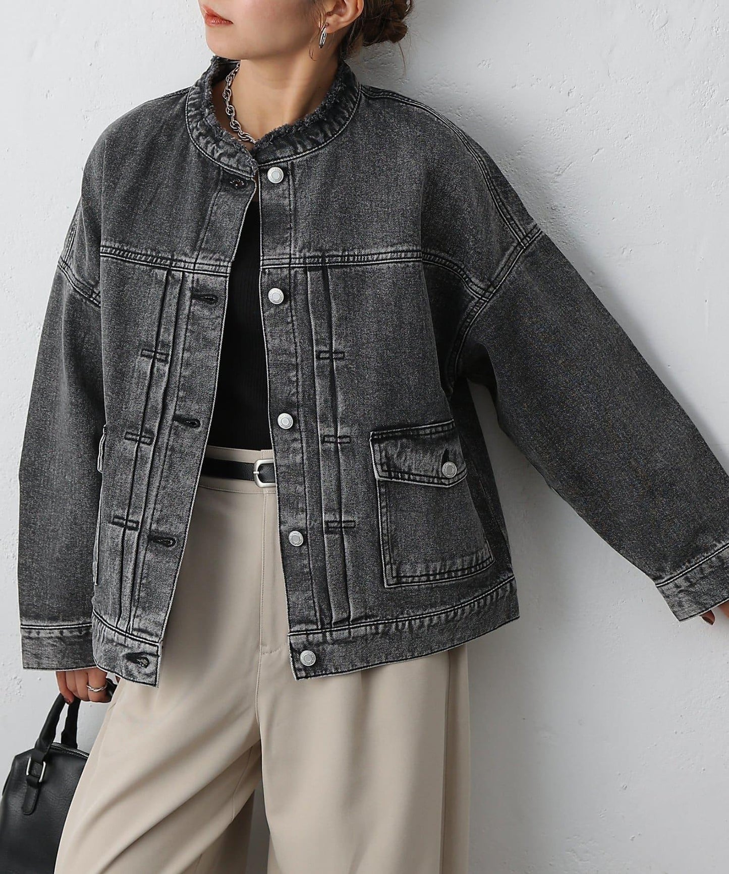 12.5盎司無領牛仔夾克