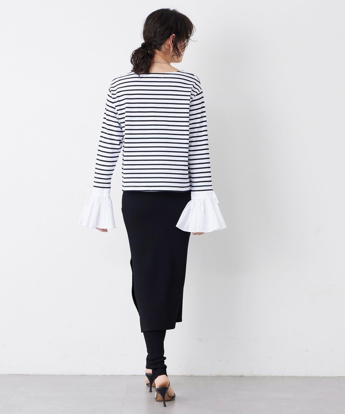 【THE PAUSE】喇叭袖條紋套頭衫