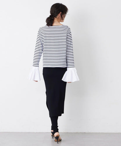 【THE PAUSE】喇叭袖條紋套頭衫