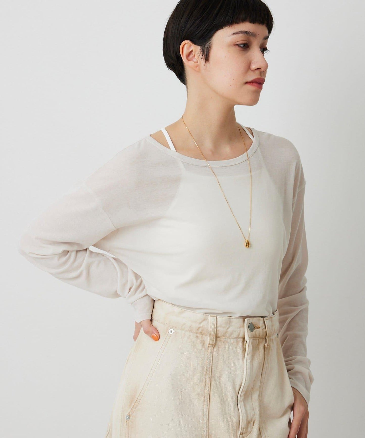 【THE PAUSE】透視羅紋長袖T恤