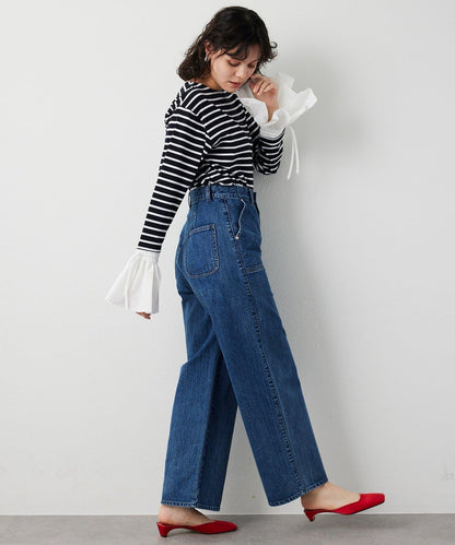 【THE PAUSE】喇叭袖條紋套頭衫