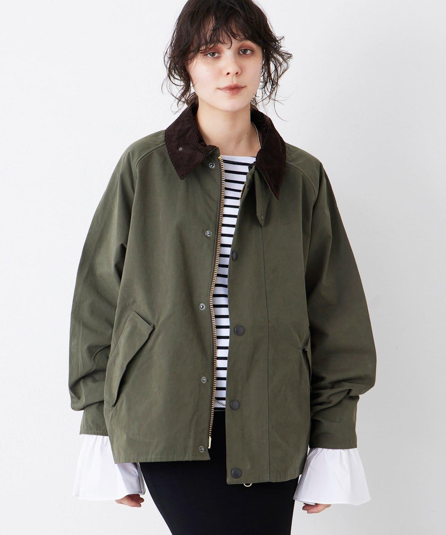 【THE PAUSE】喇叭袖條紋套頭衫