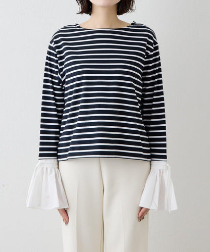 【THE PAUSE】喇叭袖條紋套頭衫