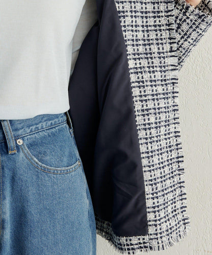 無領粗花呢夾克