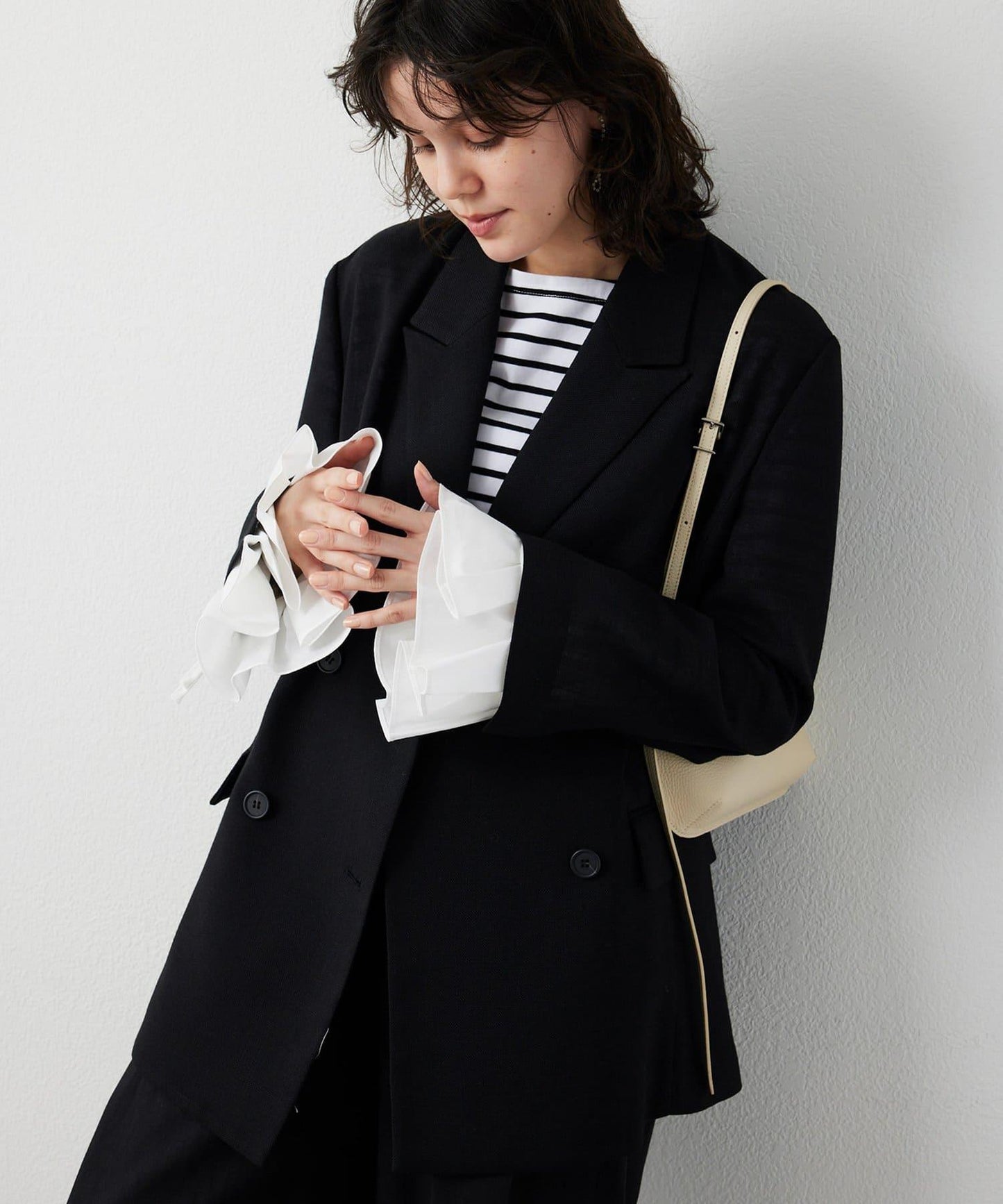 【THE PAUSE】喇叭袖條紋套頭衫