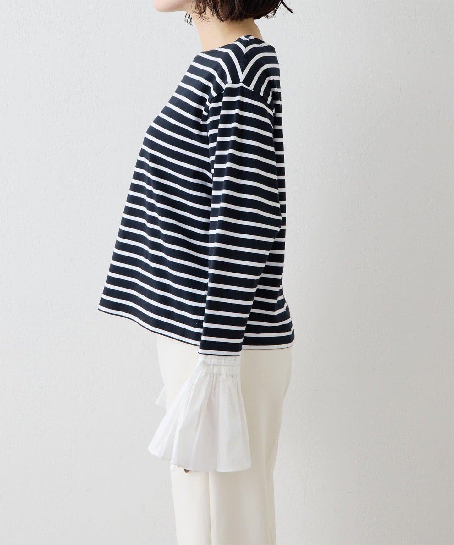 【THE PAUSE】喇叭袖條紋套頭衫