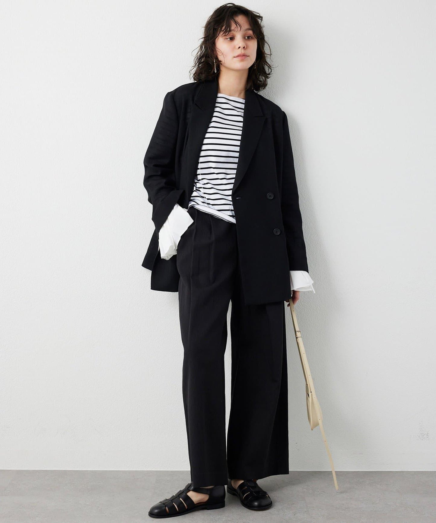 【THE PAUSE】喇叭袖條紋套頭衫