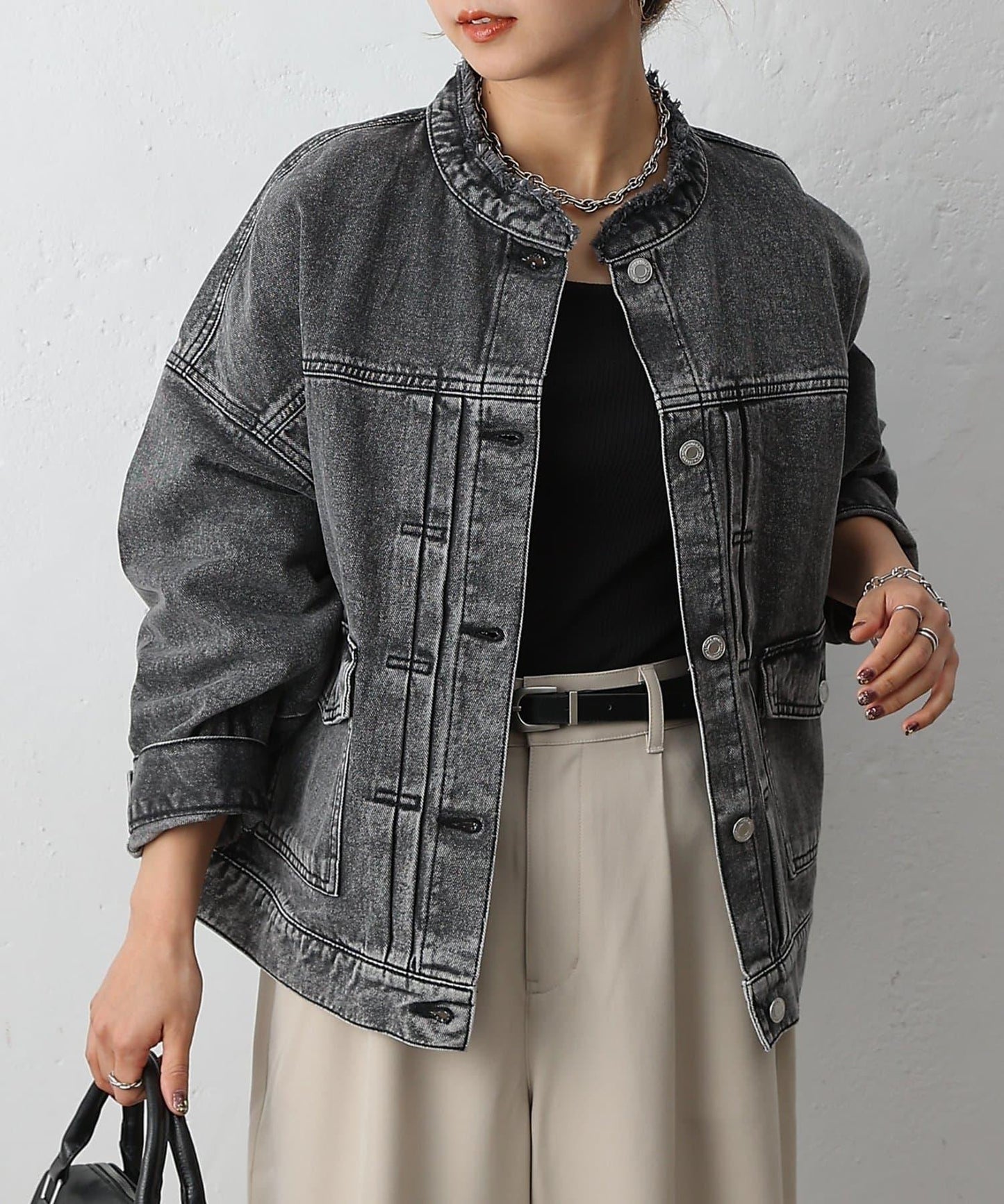 12.5盎司無領牛仔夾克