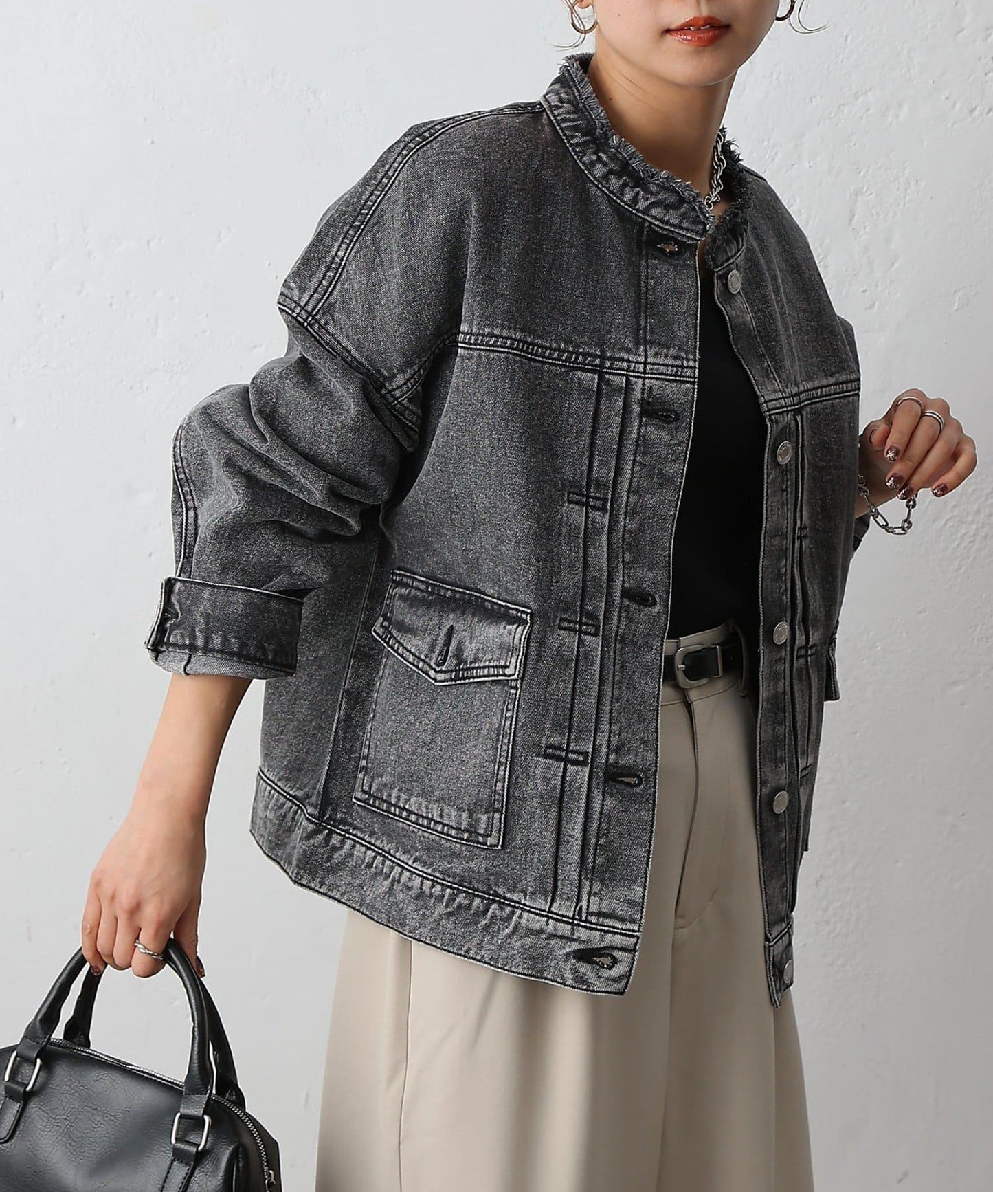 12.5盎司無領牛仔夾克