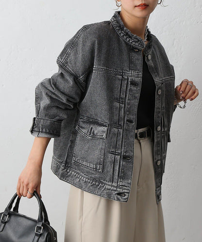 12.5盎司無領牛仔夾克
