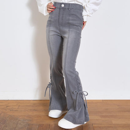 繫帶喇叭牛仔褲