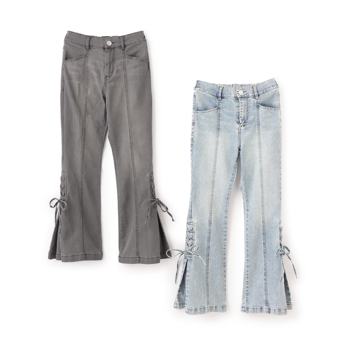 繫帶喇叭牛仔褲