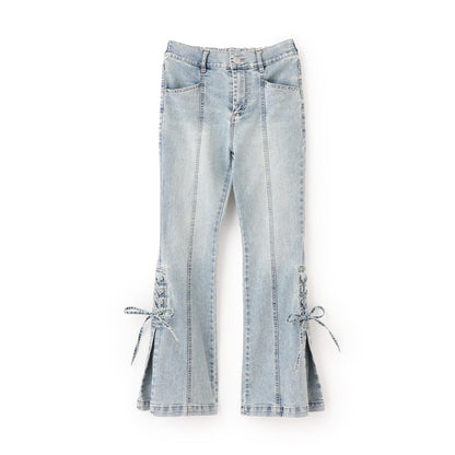 繫帶喇叭牛仔褲