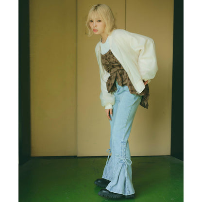 繫帶喇叭牛仔褲