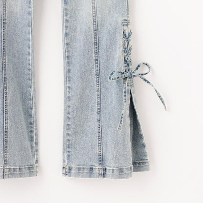 繫帶喇叭牛仔褲