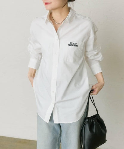 棉天絲標誌刺繡襯衫