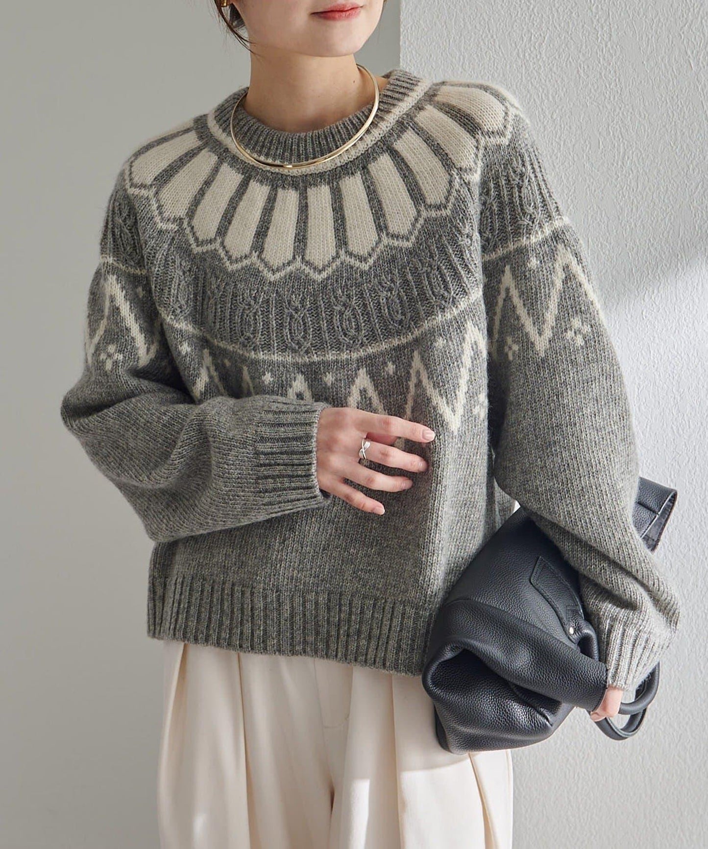 謝特蘭羊毛提花針織套頭衫