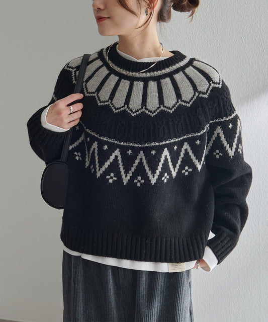 謝特蘭羊毛提花針織套頭衫