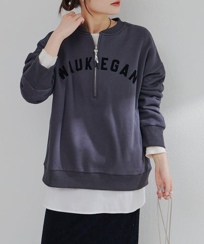 植絨印花半拉鍊加絨衛衣