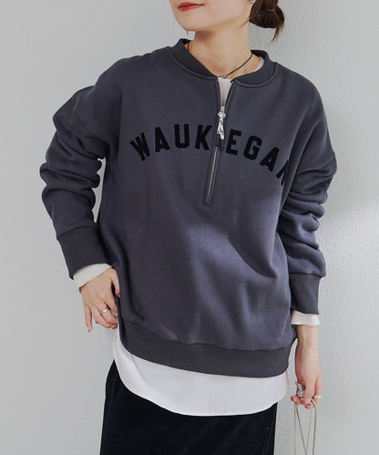 植絨印花半拉鍊加絨衛衣