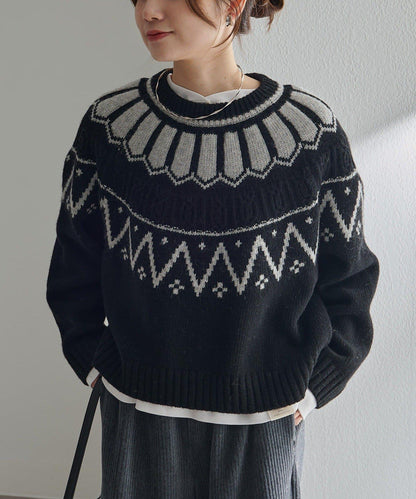 謝特蘭羊毛提花針織套頭衫