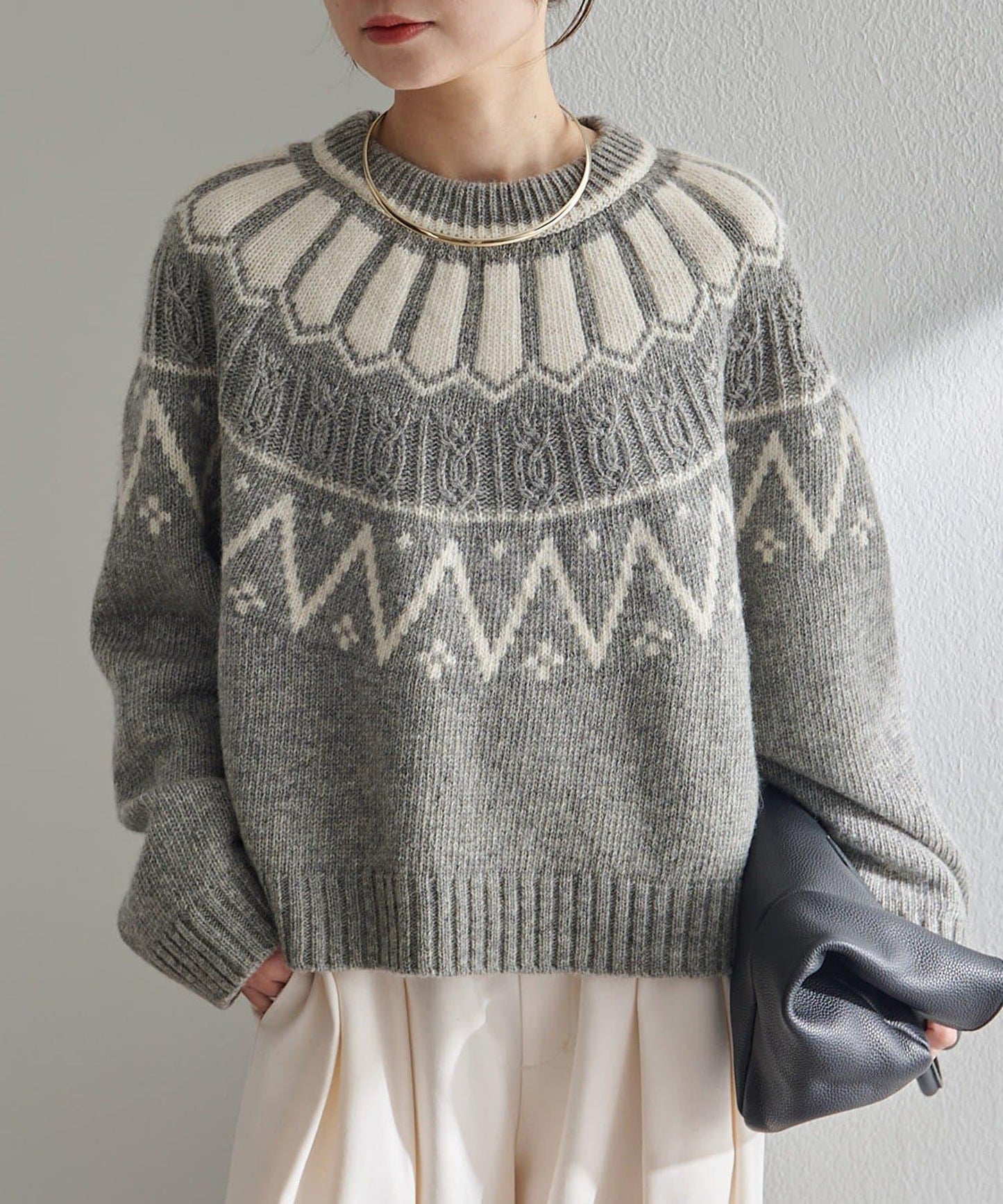 謝特蘭羊毛提花針織套頭衫