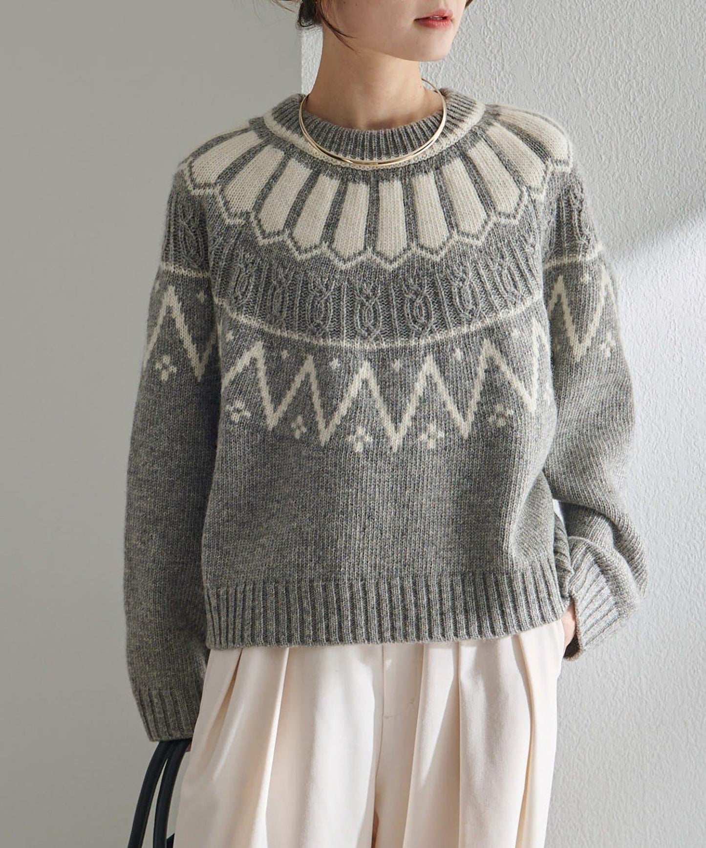 謝特蘭羊毛提花針織套頭衫