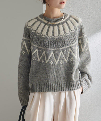 謝特蘭羊毛提花針織套頭衫