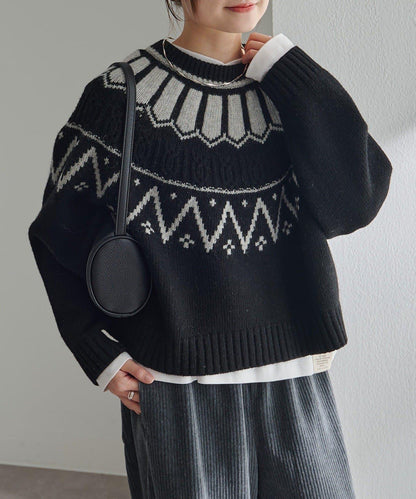 謝特蘭羊毛提花針織套頭衫