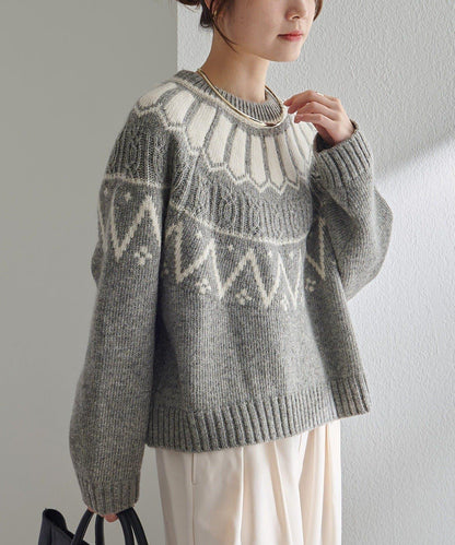 謝特蘭羊毛提花針織套頭衫