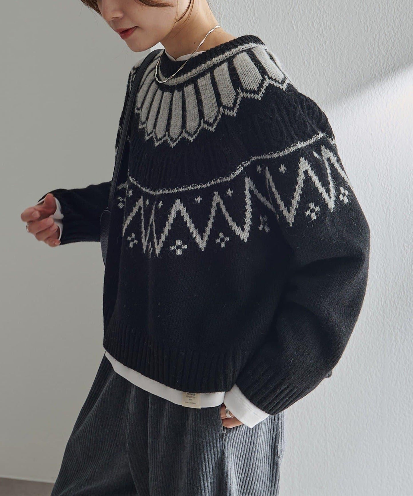 謝特蘭羊毛提花針織套頭衫