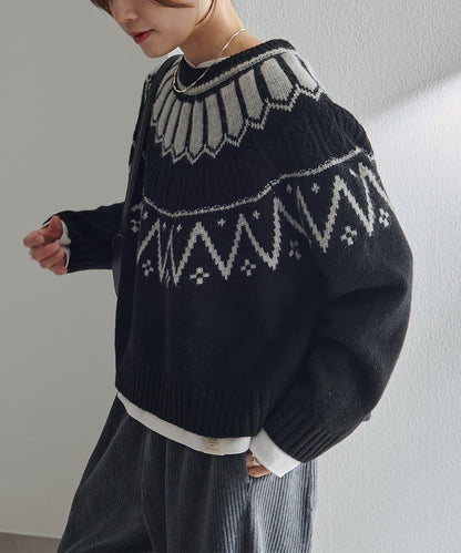 謝特蘭羊毛提花針織套頭衫