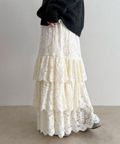 磨毛蕾絲層疊半身裙