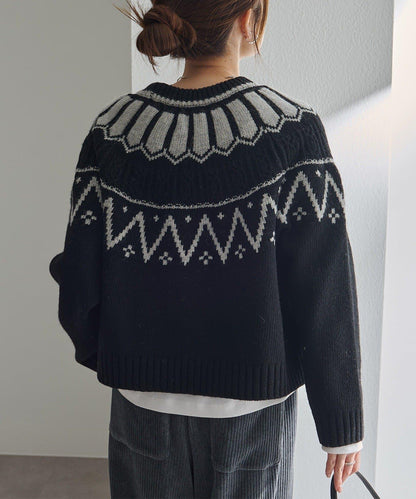 謝特蘭羊毛提花針織套頭衫