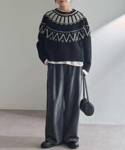 謝特蘭羊毛提花針織套頭衫