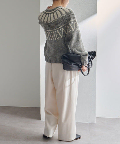 謝特蘭羊毛提花針織套頭衫